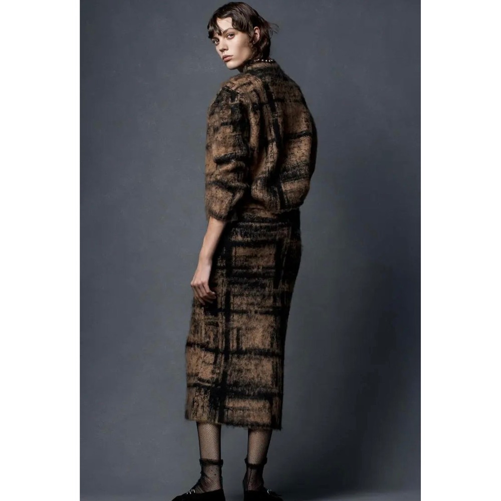Zara Check Jacquard Mock Neck Sweater in Brown/Black Size Small